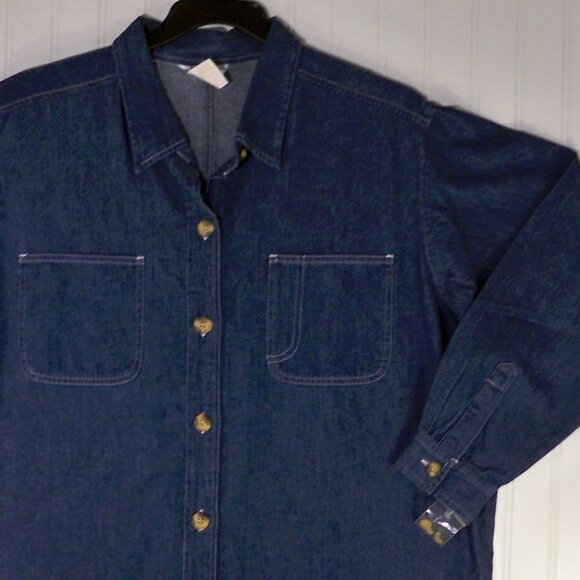 Roamans, Blue Jean Long Sleeve Button Up Shirt, 1X - Picture 1 of 7
